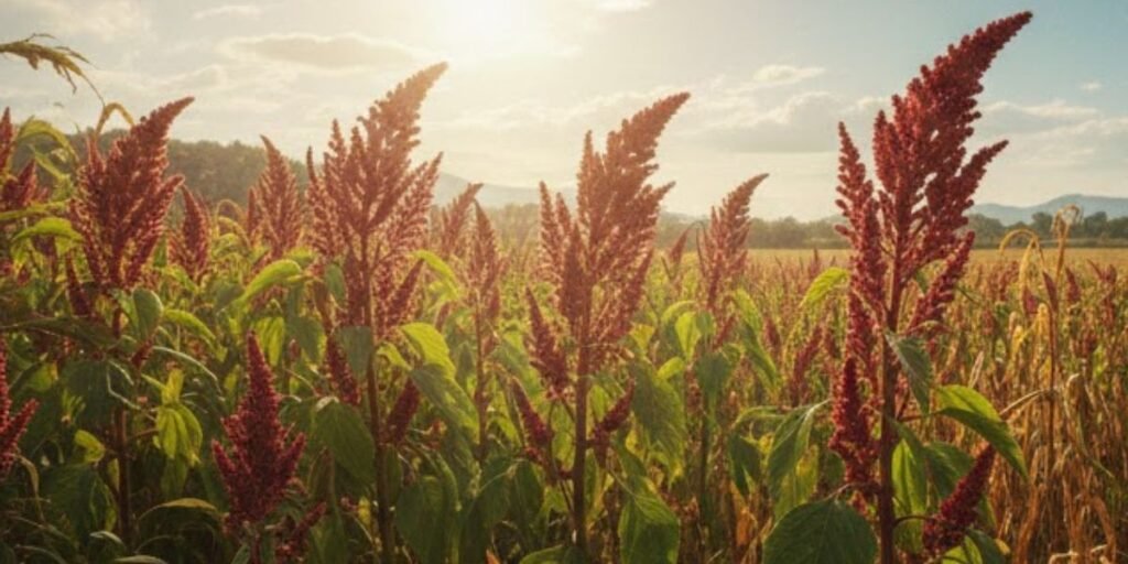 An Amaranth Field on a sunny day. BC Amaranth, Vernon. Canada